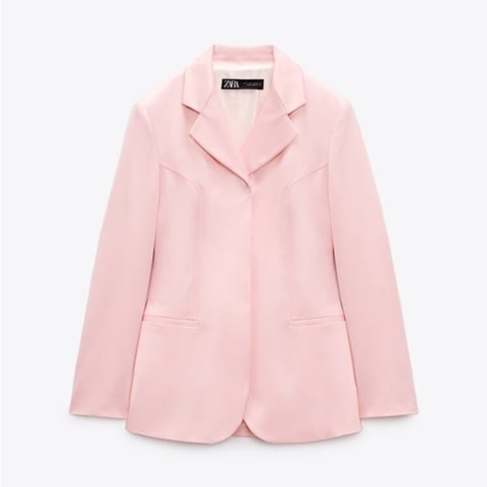 ZARA Bubble Gum Pink Satin Fully Lined Blazer